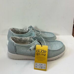 NWT Women Hey Dude Blue Sparkling Wendy Active Stretch Canvas Shoes Size 6